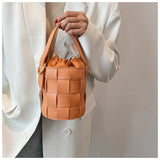 Solid Woven Bucket Bag Handbag Retro Messenger Bag