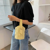 Solid Woven Bucket Bag Handbag Retro Messenger Bag
