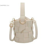 Solid Woven Bucket Bag Handbag Retro Messenger Bag