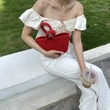 Retro Straw Shoulder Bag Summer Tote Purse Female Handbag