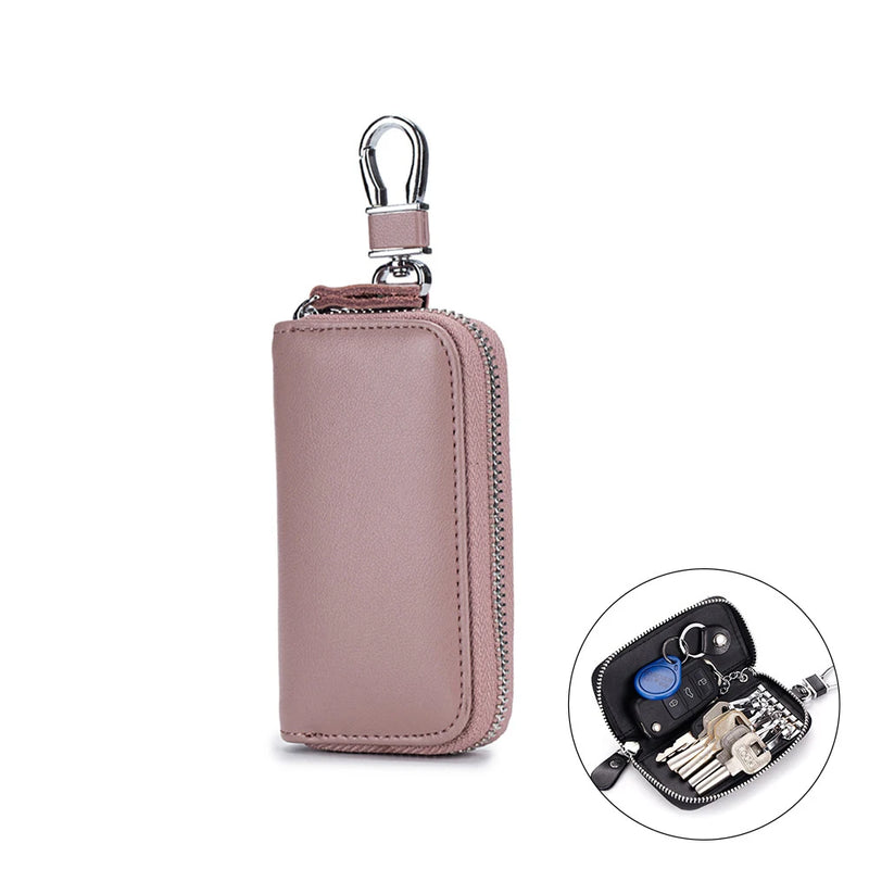 Solid Zipper Leather Key Bag Multi-function Key Case Unisex