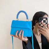 Vintage Patent Leather Shoulder Bag with Beading Handle