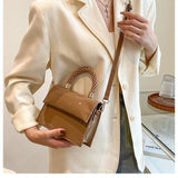 Vintage Patent Leather Shoulder Bag with Beading Handle