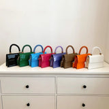 Vintage Patent Leather Shoulder Bag with Beading Handle