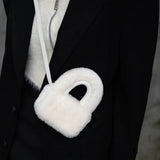Solid Faux Wool Mini Shoulder Messenger Bag Waist Pack Lady Purse