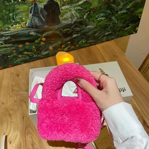 Solid Faux Wool Mini Shoulder Messenger Bag Waist Pack Lady Purse