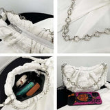 Solid Folds Shoulder Bag Women Chains Texture Cross Body Handbag