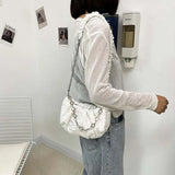 Solid Folds Shoulder Bag Women Chains Texture Cross Body Handbag