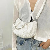 Solid Folds Shoulder Bag Women Chains Texture Cross Body Handbag