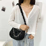 Solid Folds Shoulder Bag Women Chains Texture Cross Body Handbag