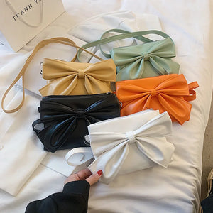 Solid Leather Handbags Detachable Bag Bow Tie Women's Bag