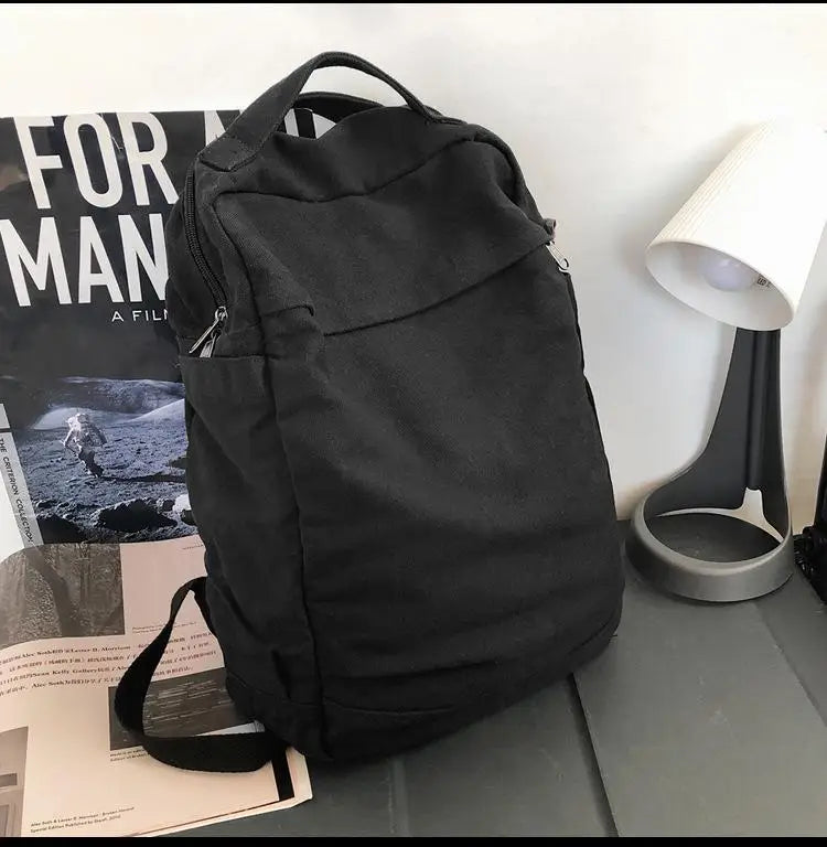 Solid High Canvas School Backpack Vintage Travel Book Bag