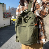 Solid High Canvas School Backpack Vintage Travel Book Bag
