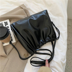 Large Capacity Tote Bag Drawstring Shoulder Handbag Retro Ladies