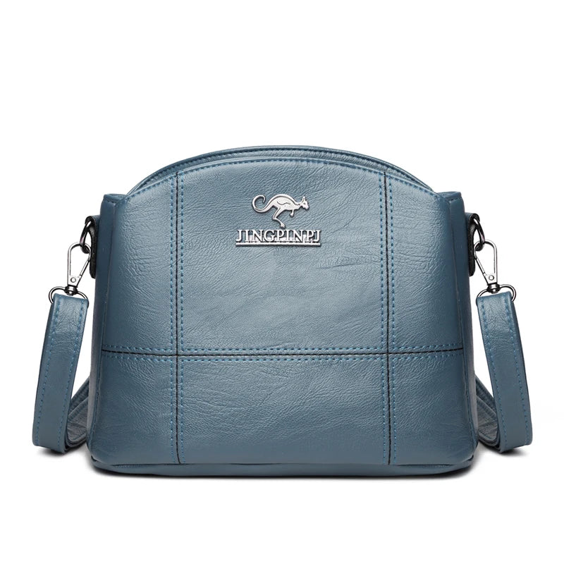 Solid Leather Small Crossbody Bags for Women Multi-Pocket Messenger Bag