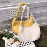 Solid PU Leather Shoulder Bags Women Underarm Pleated Zipper Travel Date