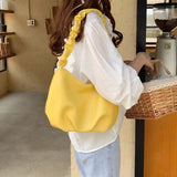Solid PU Leather Shoulder Bags Women Underarm Pleated Zipper Travel Date
