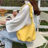 Solid PU Leather Shoulder Bags Women Underarm Pleated Zipper Travel Date