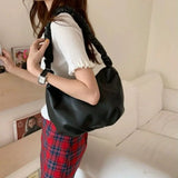Solid PU Leather Shoulder Bags Women Underarm Pleated Zipper Travel Date