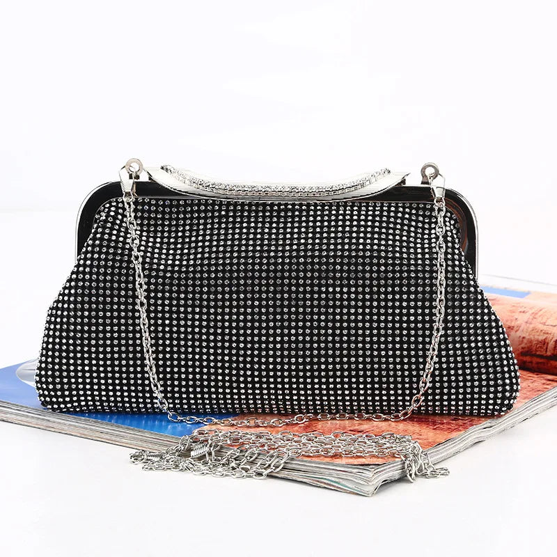 Satin Rhinestone Hobo Evening Bag Clutch Wedding Purse