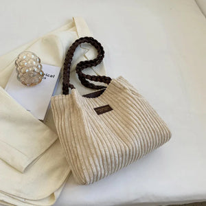 Vintage Corduroy Shoulder Bag for Women Winter Large Tote