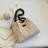 Vintage Corduroy Shoulder Bag for Women Winter Large Tote