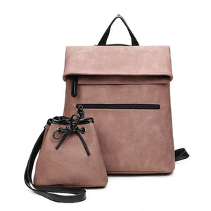 Solid Pu Leather Backpack Large Capacity Travel Shoulder Bag