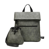 Solid Pu Leather Backpack Large Capacity Travel Shoulder Bag