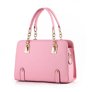 Pink Leather Handbag Large Capacity Women Shoulder Bag