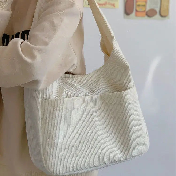 Solid Corduroy Shoulder Bags Large Capacity Handbags Book Underarm Bag