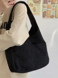 Solid Corduroy Shoulder Bags Large Capacity Handbags Book Underarm Bag