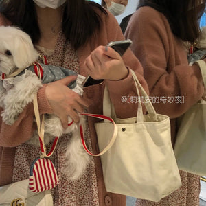 Solid Canvas Shoulder Bag Casual School Book Pouch Large Capacity Handbags
