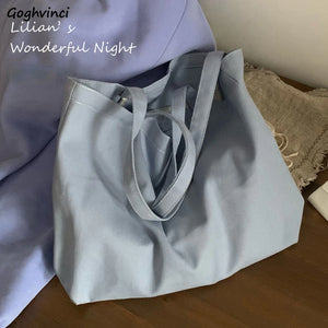 Solid Canvas Shoulder Bag Casual School Book Pouch Large Capacity Handbags