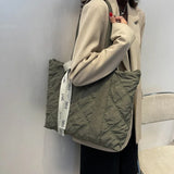 Quilted Shopper Bag Padded Short Handle Totes Big Women Handbags