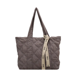 Quilted Shopper Bag Padded Short Handle Totes Big Women Handbags