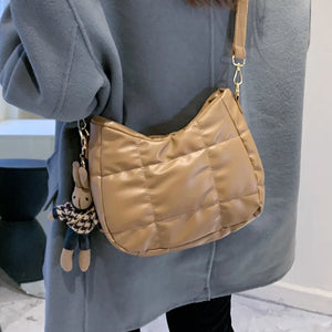 Soft Leather Shoulder Bag Quilted Messenger Crossbody Handbag