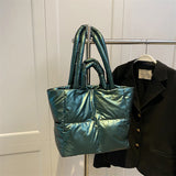 Down Cotton Handbag Large Tote Winter Soft Padded Shoulder Bags For Women
