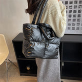 Down Cotton Handbag Large Tote Winter Soft Padded Shoulder Bags For Women