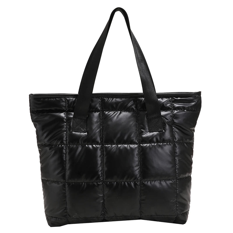 Winter Warm Quilted Shoulder Bag Large Capacity Solid Shopper Handbag