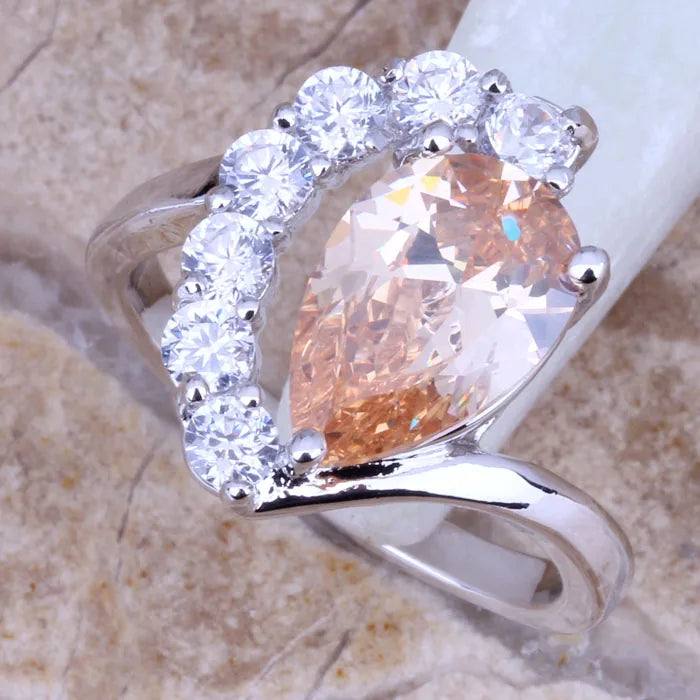Sparkly Brown Morganite CZ Ring Size 6-9
