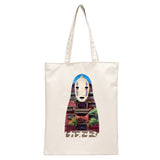 Spirited Away Faceless Print Reusable Shopping Bag Women Canvas Tote Bags