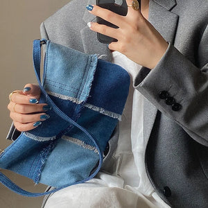 Splice Denim Axillary bags Women Shoulder bags Casual Handbags
