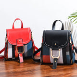 Women's PU Leather Plaid Backpack Multi-Function Knapsack