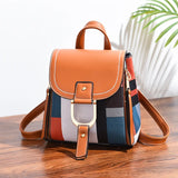 Women's PU Leather Plaid Backpack Multi-Function Knapsack