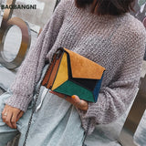 Matte Patchwork Crossbody Bag Women Chain Flap Handbag Small Square Bag