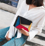 Matte Patchwork Crossbody Bag Women Chain Flap Handbag Small Square Bag