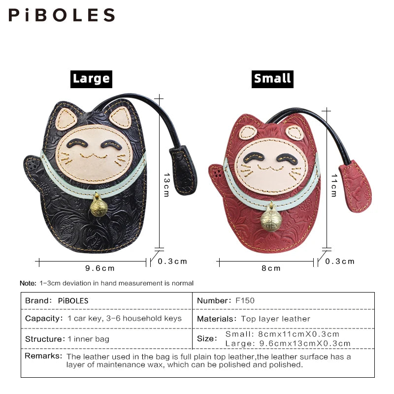 Lucky Cat Smart Key Holder Leather Keychain Vintage Key Bag
