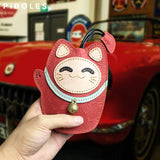 Lucky Cat Smart Key Holder Leather Keychain Vintage Key Bag