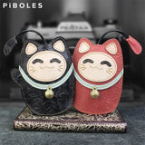 Lucky Cat Smart Key Holder Leather Keychain Vintage Key Bag