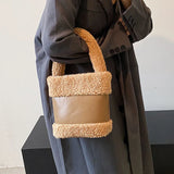 Faux Fur Bucket Bag for Women Soft Plush Handbag